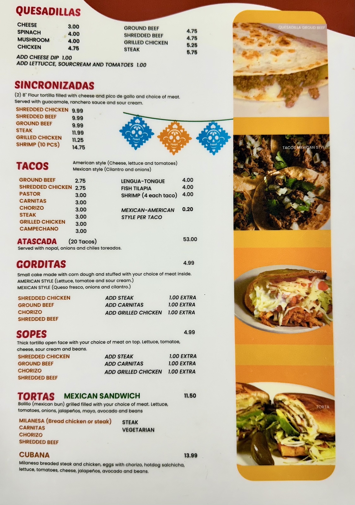 Taqueria Guzman Orfordville Menu Quesadillas, Tacos, Sincronizadas, Gorditas, Sopes, Tortas, Cubana